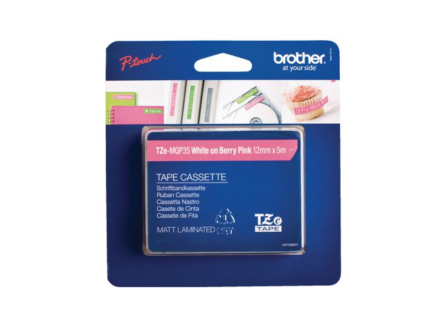 Brother Tape TZEMQP35 12mm vit på rosa, st