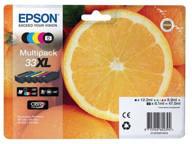 Epson Bläckpatron 33XL, svart, cyan, magenta, gul, multiförpackning, fp om 5 st