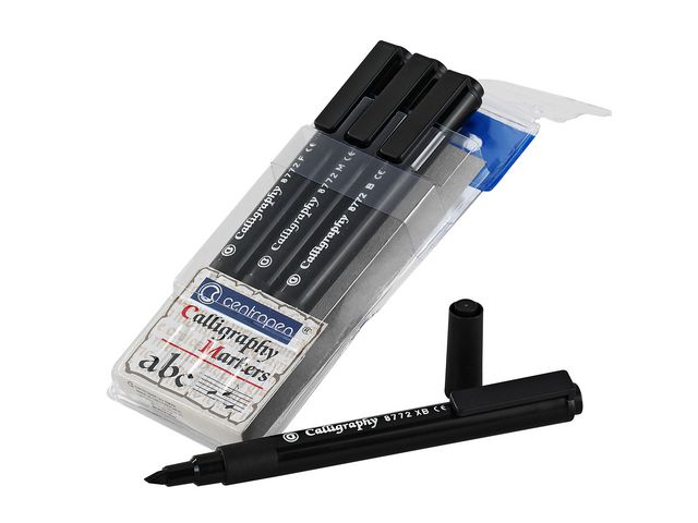 CENTROPEN Kalligrafipennor, 8772, vattenbaserat bläck, snedskuren spets, ergonomiskt grepp, svart, fp om 4 st