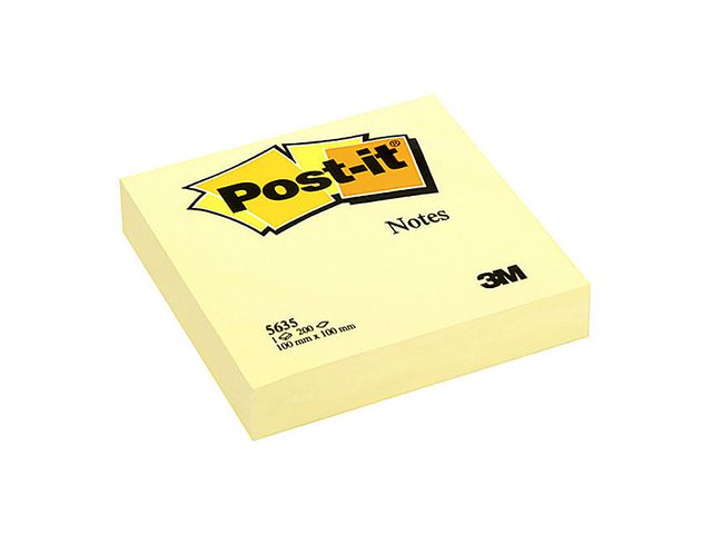 Post-it® Sticky-notislappar, stora, 100 x 100 mm, Canary Yellow™, 200 blad, 5635, block om 200 blad