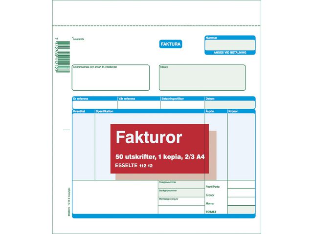 Esselte Blankett Faktura 2/3 A4 2x50 blad, st