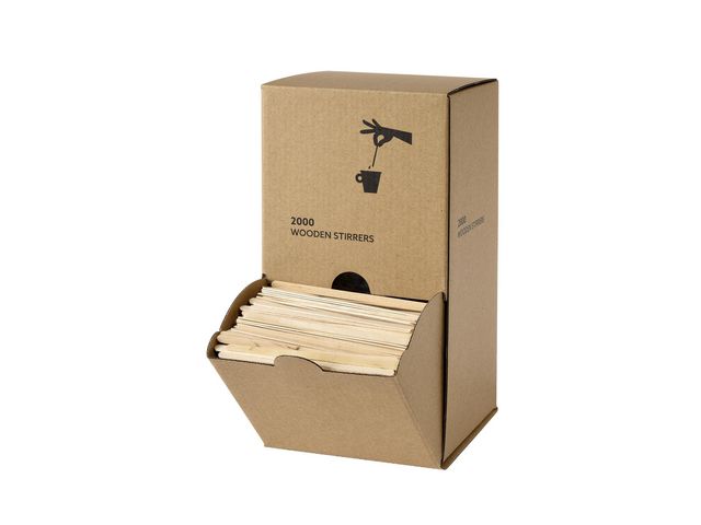BioPak Omrörare Trä dispenser box 11cm, fp om 2000 st