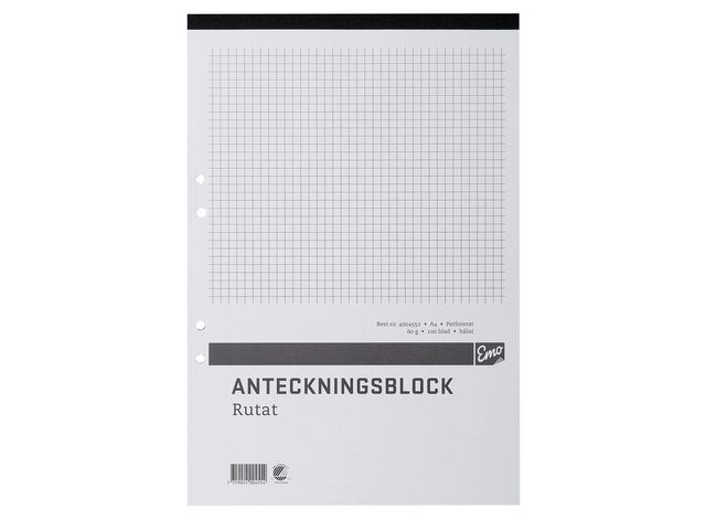 Anteckningsblock A4 100 bl rut hål perf, st
