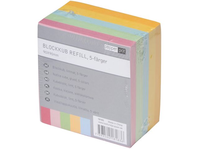 pepper pot Blockkub Refill 90x90mm 500 ark fem färger, st
