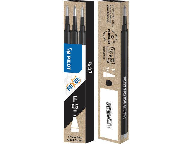 Pilot Refill Frixion 0,5mm svart 3/FP, fp om 3 st