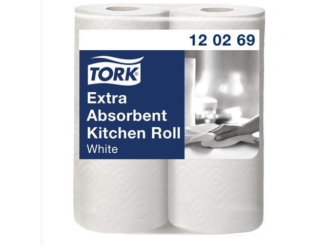 Tork Hushållspapper Premium Extra Absorberande 2-lagers vit, fp om 2 rullar