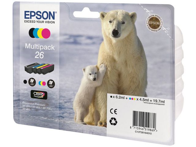 Epson Bläckpatron 26 svart, cyan, magenta, gul, multiförpackning, fp om 4 st