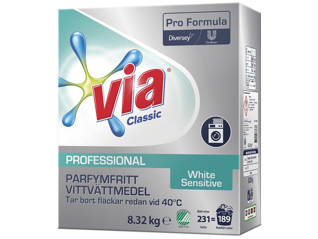 VIA Tvättmedel Pro Formula White Sensitive 8,32kg, fp om 8.32 kg