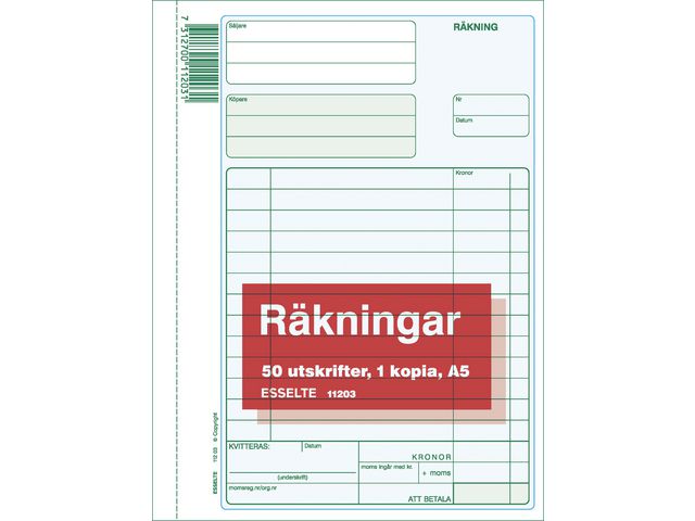 Esselte Blankett Räkningar A5 2x50 blad, st