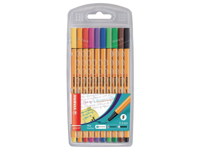 STABILO Fineliner Point 88®, tunn spets, orange pennkropp, olika bläckfärger, fp om 10 st