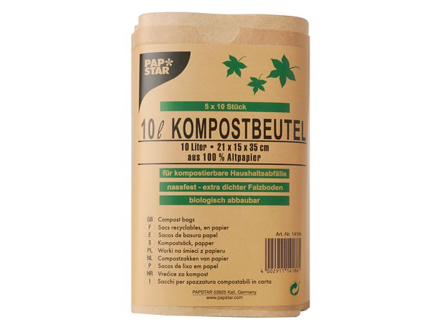 PAPSTAR Kompostpåse 10L brun, fp om 50 st