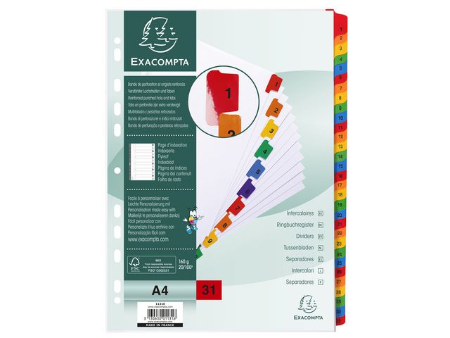 Exacompta Register mylar 1-31 multifärg, fp om 31 st