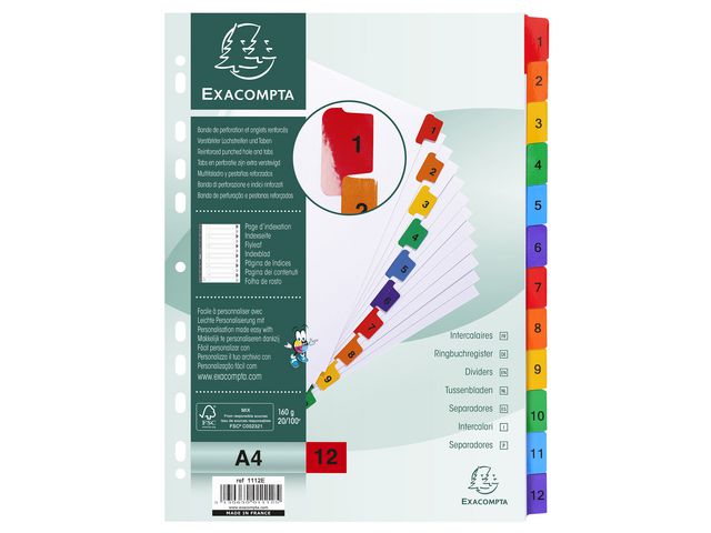 Exacompta Register mylar 1-12 multifärg, fp om 12 st