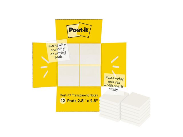 Post-it® Notes 73x73mm transparent, fp om 12 st