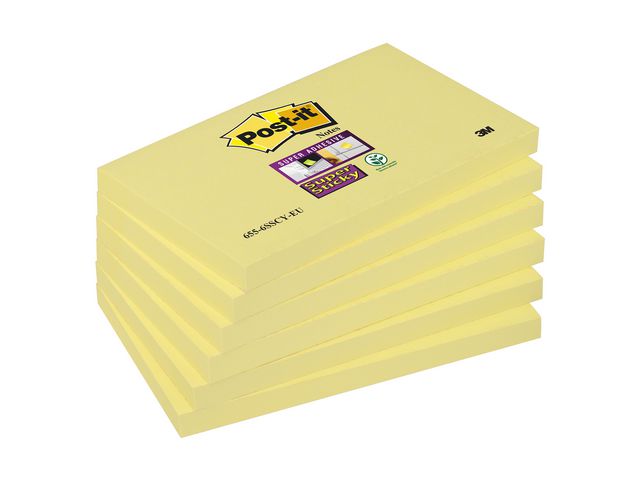 Post-it® Super Sticky-notislappar 76 x 127 mm, Canary Yellow™, 6 x 90 blad, 655-6SSCY, fp om 6 x 90 blad