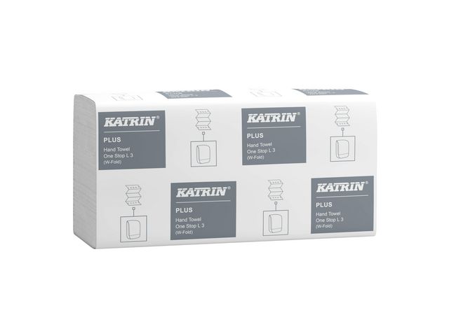 KATRIN Pappershandduk Plus W-vikt One Stop 3-lagers vit, krt. om 21 x 90 st