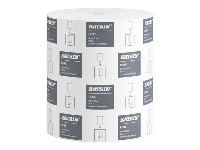 KATRIN Torkrulle Plus M-hållare för pappershandduksrulle, 1-lagers, 205 mm, vit, rulle om 280 m