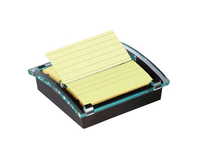 Post-it® Skrivbordshållare för notislappar, Super Sticky Z, svart/transparent + Super Sticky-block med linjerade Z-notislappar, 101 x 101 mm, Canary