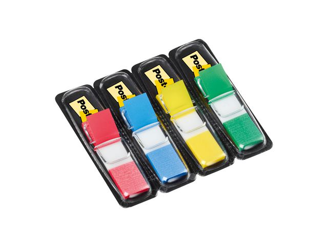 Post-it® Indexflikar, små, 11,9 x 43,1 mm, med hållare, olika färger, 4 x 35-pack  683-4, fp om 140 st