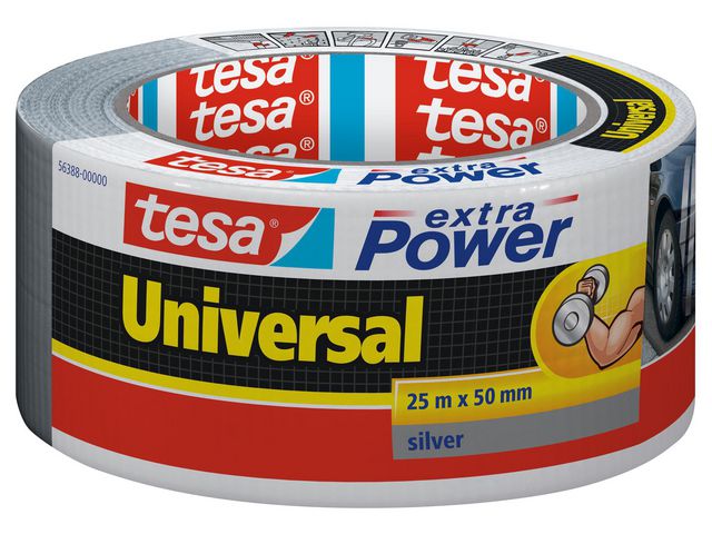 tesa® Vävtejp Extra Power 50mmx25m silver, rulle om 25 m