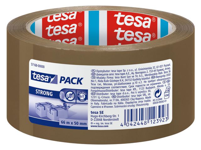 tesa® Packtejp Strong 50mmx66m brun, rulle om 66 m