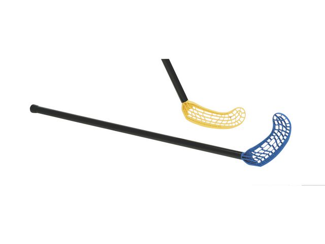 Innebandyklubbor, Polyeten och HDPE-plast, styva skaft, 950 mm, blå och gul, fp om 10 st