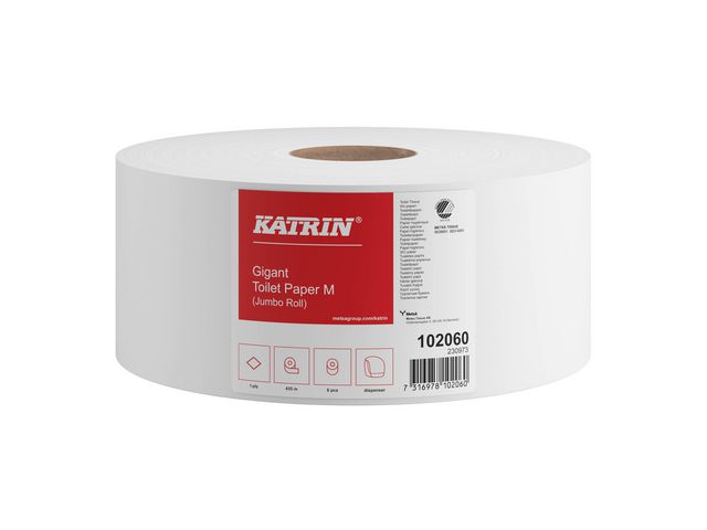 KATRIN Toalettpapper Gigant M 1-lager, 98 mm, naturell vit, krt. om 6 x 435 m