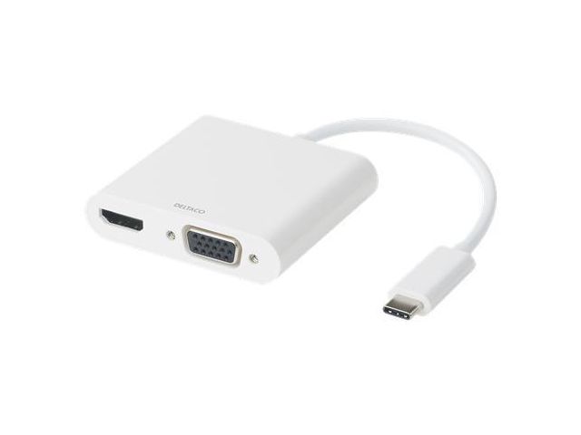 DELTACO Adapter HDMI/VGA/Ljud/USB-C, st