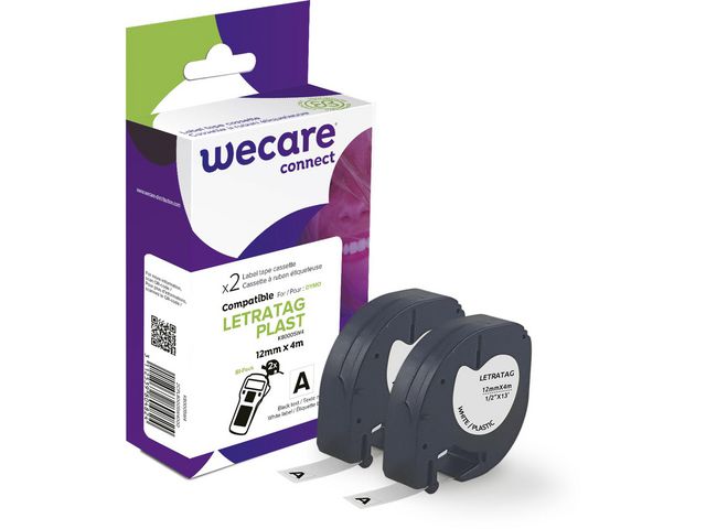 Wecare Tape Plast 12mmx4m Svart på Vit, fp om 2 st