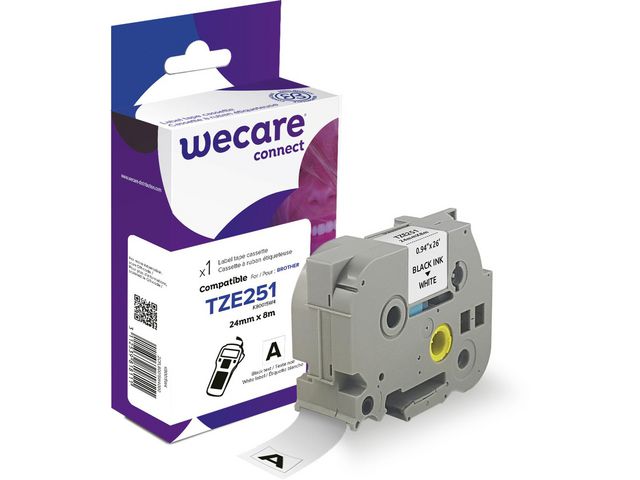 Wecare Tape 24mm TZe-251 Svart på Vit, st