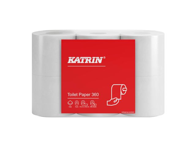 KATRIN Toalettpapper 360 2-lagers, 360 ark, krt. om 7 x 6 rullar