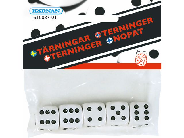 KÄRNAN Tärningar, svart och vit, fp om 5 st