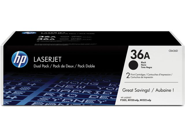 HP Toner CB436AD 36A 4K Svart 2/FP, fp om 2 st