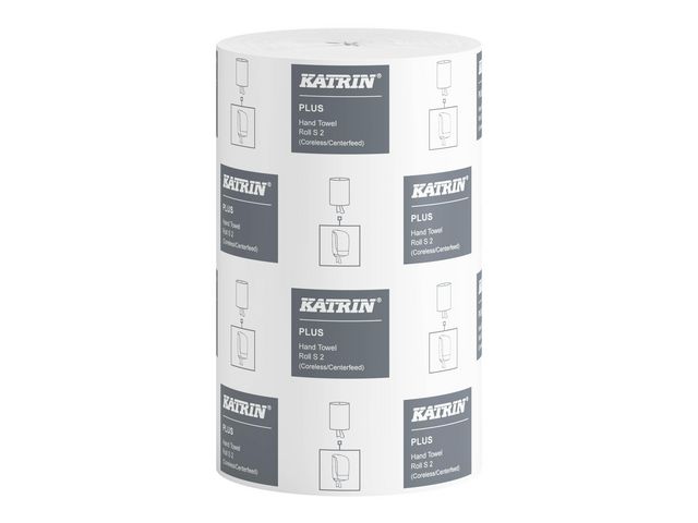 KATRIN Torkrulle Plus S2 2-lagers, 214 ark, utan hylsa, 280 mm, vita, rulle om 60 m