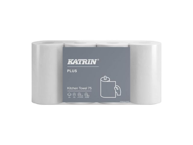 KATRIN Hushållspapper Plus 75, 2-lagers, 76 ark, 220 mm, vit, fp om 8 x 4 rullar
