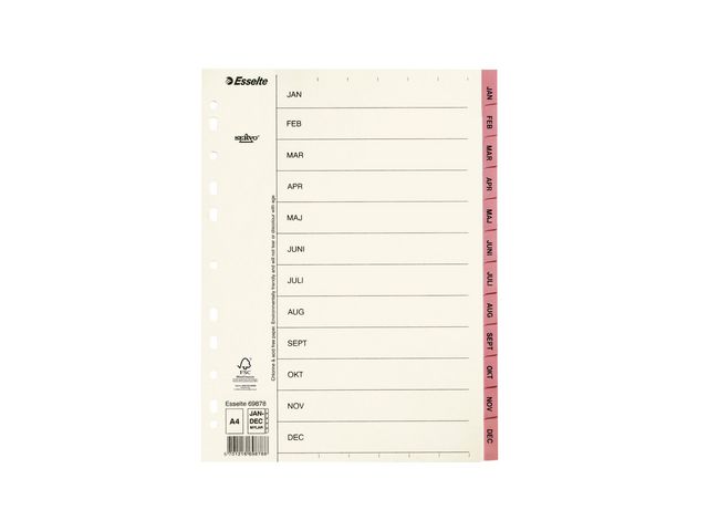 Esselte Pappregister Servo A4 Jan-Dec rosa, st