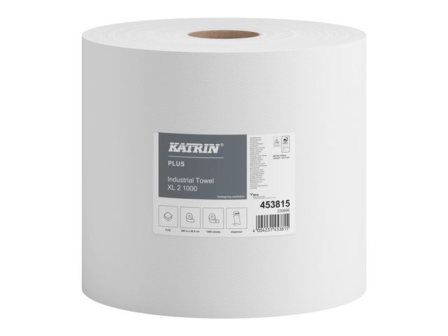 KATRIN Industritorkrulle Plus XL 2-lagers, 1 000 ark, 265 mm, vita, krt. om 2 x 1000 st