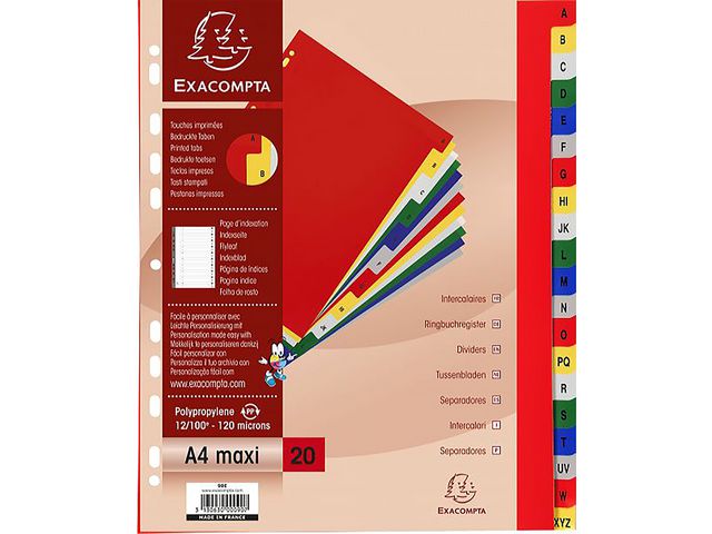 Exacompta Plastregister PP A4+ A-Z flerfärgad, st