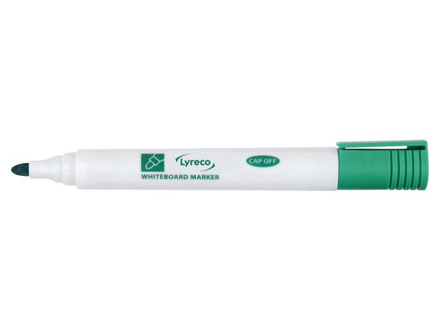 Lyreco Whiteboardpenna drywipe rund grön, fp om 10 st