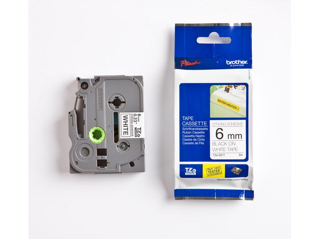 Brother Tape TZES-211 6mm Svart på Vit, st