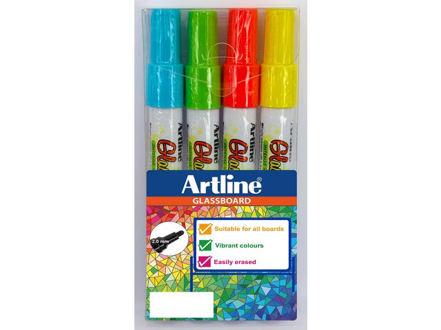 Artline Märkpenna glastavla ljusa, fp om 4 st