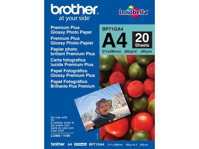 Brother A4-fotopapper för bläckstråleskrivare, 260 g/m2, vitt, fp om 20 blad
