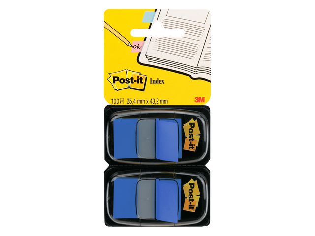 Post-it® Indexflikar medium 25,4 x 43,2 mm blå 2 x 50 dubbelpack med hållare 680-G2EU, fp om 2 st