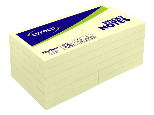 Lyreco Notes std 75x75mm gul 12/FP, fp om 12 st
