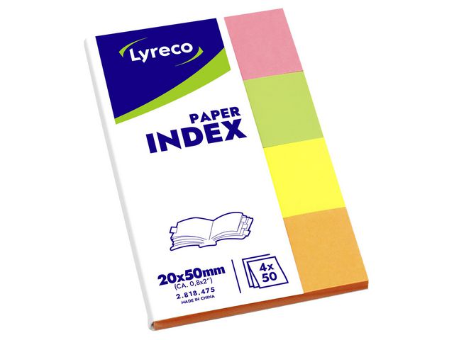 Lyreco Indexflikar 20x50mm sorterade färger, fp om 4 st