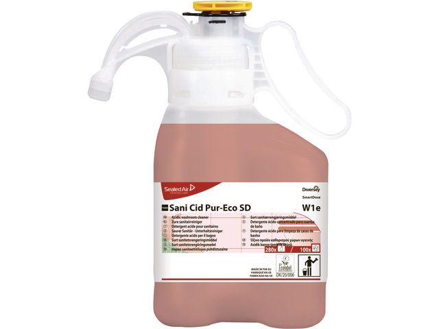 Taski Sanitetsrengöring Sani Cid Pur-Eco SD W1e koncentrerad, för våtrum, SmartDose-flaska, 1,4l, flaska om 1.4 l