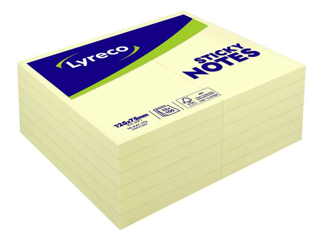 Lyreco Notes std 75x125mm gul 12/FP, fp om 12 st