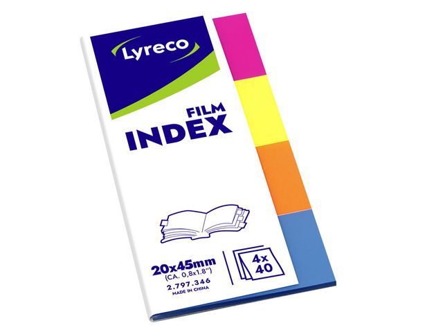 Lyreco Indexflikar film 20x45mm sorterade färger, fp om 4 st