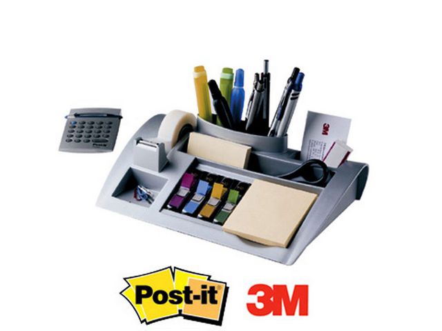 Post-it® C50 skrivbordsorganiserare + genomskinlig Magic™-tejp på 19 mm x 33 m + små indexflikar i blandade färger + notislappar från Canary Yellow™,