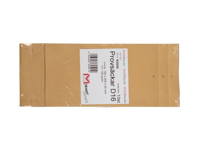 MAILmedia® Provpåse D16 125x290x40mm hålborrad klaff, fp om 10 st